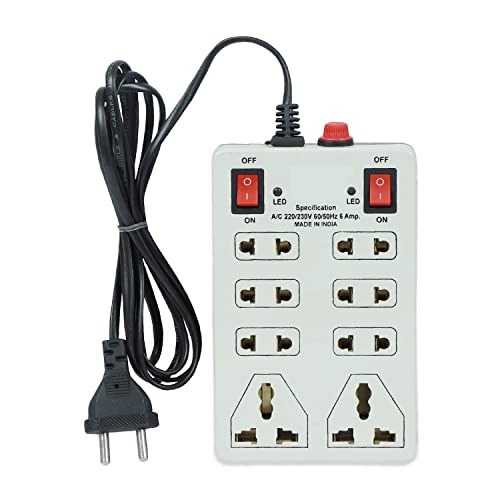 Digiway 240 Volts 8 + 2 Mini Power Strip Extension Cord/Board with 2 Switch, Indicator, Safety Fuse & 8 International sockets, 2 Meter Cord Wire (Beige) - Image 1