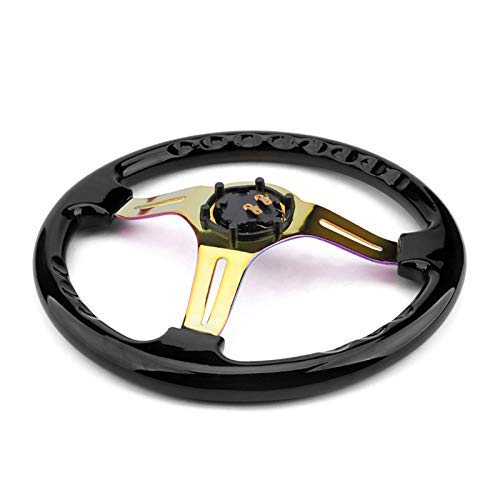U/D Universal 14" 350mm Car Racing Steering Wheel Quick Release Drifting Neo Chrome Spoke Black Wood Grain Steering Wheel with Horn Button - Image 4