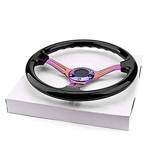 U/D Universal 14" 350mm Car Racing Steering Wheel Quick Release Drifting Neo Chrome Spoke Black Wood Grain Steering Wheel with Horn Button - Image 3