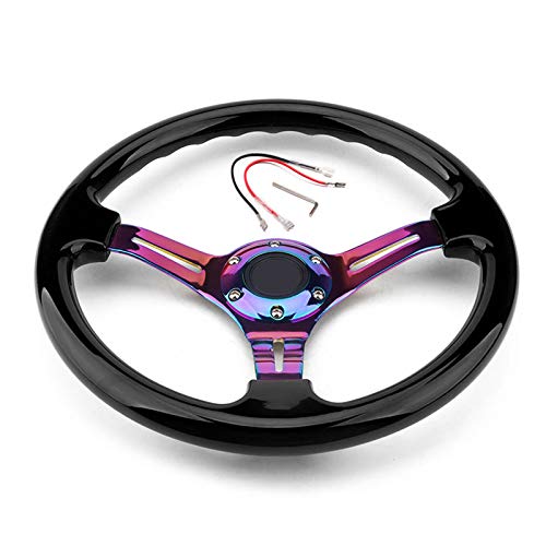 U/D Universal 14" 350mm Car Racing Steering Wheel Quick Release Drifting Neo Chrome Spoke Black Wood Grain Steering Wheel with Horn Button - Image 2