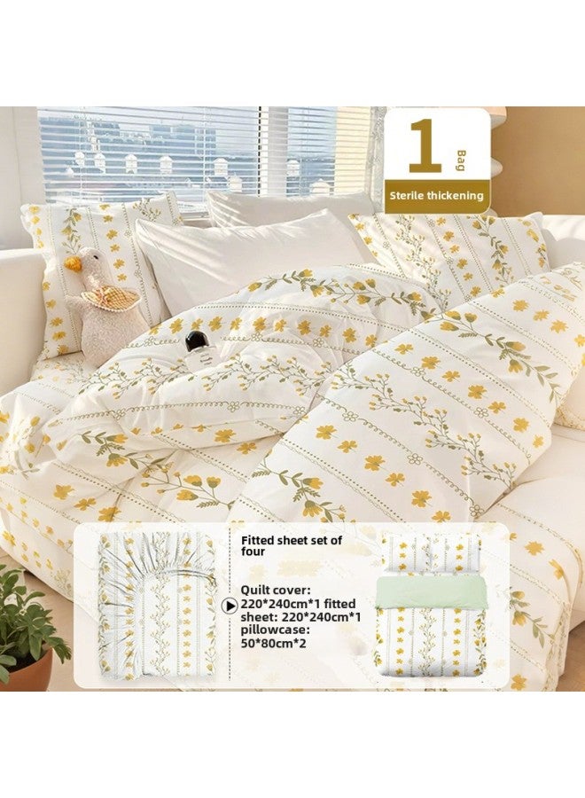 Disposable Bed Sheet Quilt Cover Pillowcase Bed Hat Four-piece Set Double Dirty-isolating Household Winter Extra-large Thickened Hotel Supplies-Color:Nuanyang [three-piece Fitted Sheet Set 1 Pack] Non-slip And Non-slip, Two Pairs Of Socks Will Be Given As A Gift If You Buy It  - Image 1