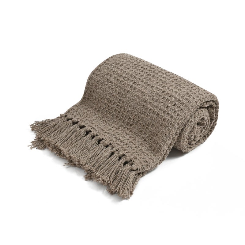 TIB® Cotton Throw Blanket,127x152 cm, Throws for Sofa and Couch 3 Seater 120 TC with Fringes, (Beige) - Image 3