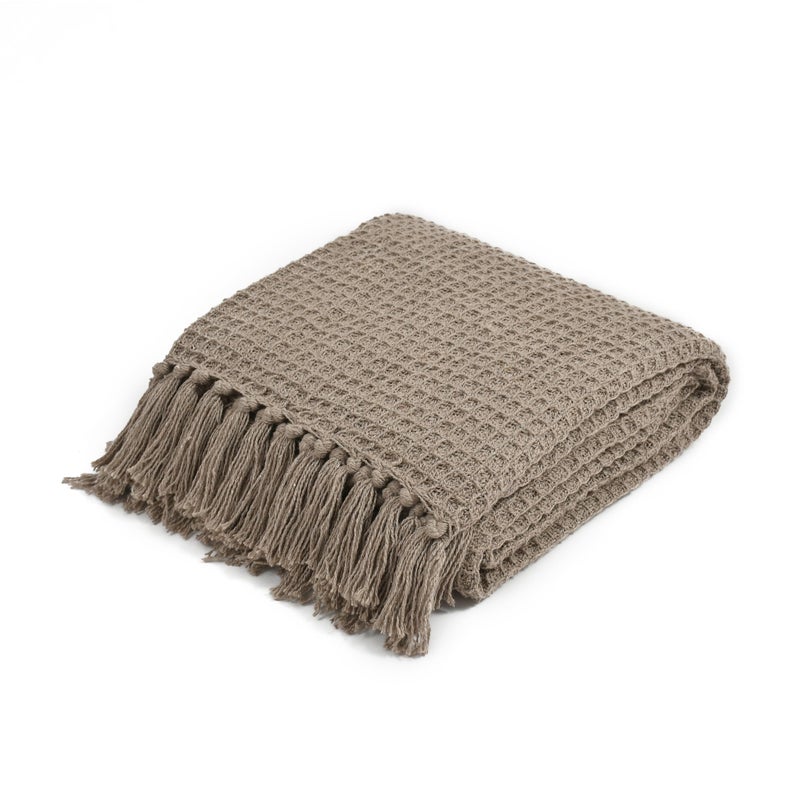 TIB® Cotton Throw Blanket,127x152 cm, Throws for Sofa and Couch 3 Seater 120 TC with Fringes, (Beige) - Image 2