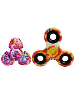 Premsons Premsons® Hand Spinner Desk Toy - High Speed Smooth Finger Spin Sensory Fidget Stress Relief Game Play for Kids & Adults - Birthday Party Gift - Combo - Football-A + Rainbow Splash Triangular Head  - Image 1
