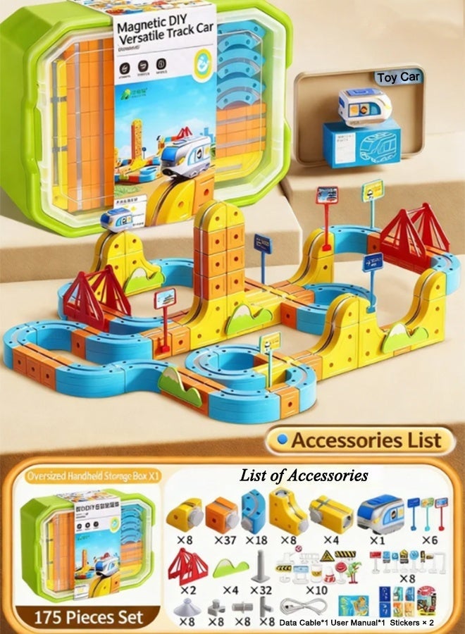 175-Piece Set of Children's Educational Toy Magnetic Track Train Sets with a Car, Children's Electric Train Nuilding Blocks DIY Creative Assembly toys, Boys and Girls Toys, Suitable for Children Over 3 Years Old - Image 3