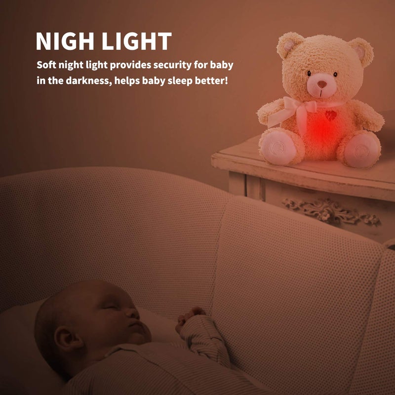 BEREST Sleeping Bear Baby Sleep Soother- Mom's Heartbeat White Noise Machine Infant Stuffed Animal Bear Toy Sleeping Aid, Nursery Decor with Baby Cry Sensor, Night Light, 9 Soothing Sounds Therapy - Image 4