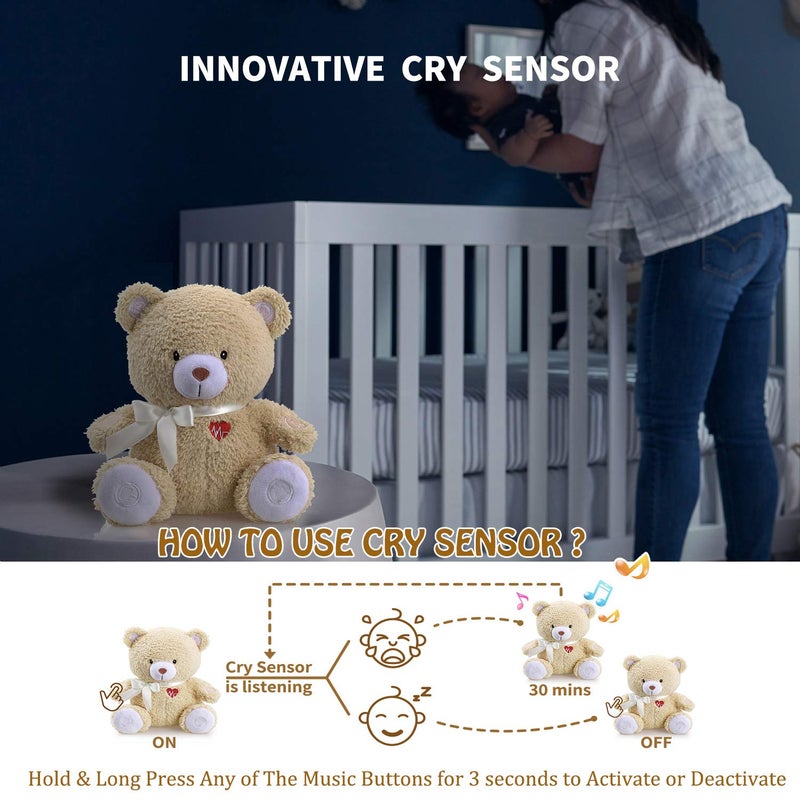 BEREST Sleeping Bear Baby Sleep Soother- Mom's Heartbeat White Noise Machine Infant Stuffed Animal Bear Toy Sleeping Aid, Nursery Decor with Baby Cry Sensor, Night Light, 9 Soothing Sounds Therapy - Image 3