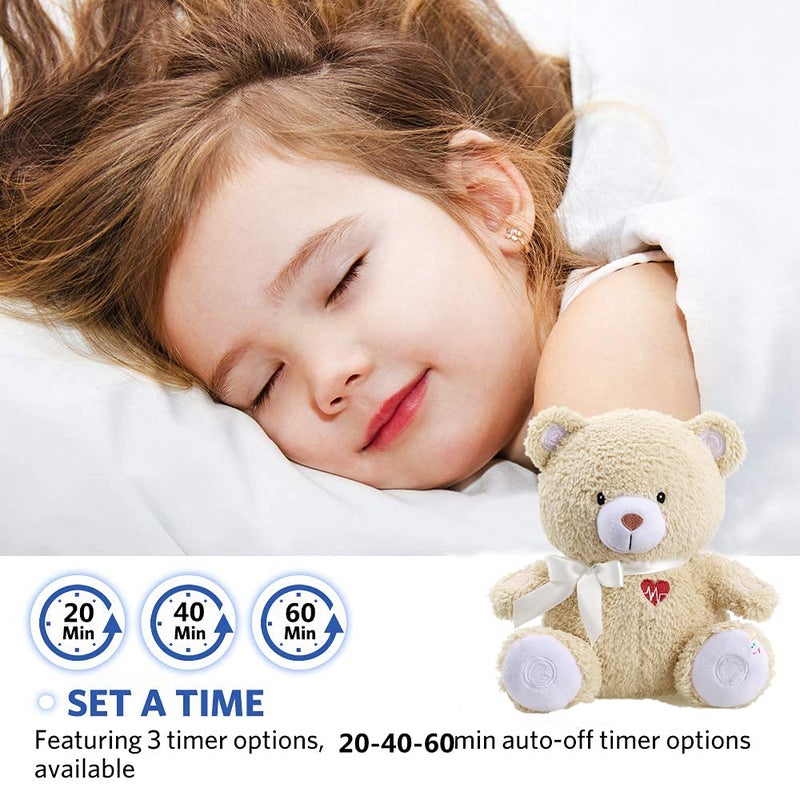 BEREST Sleeping Bear Baby Sleep Soother- Mom's Heartbeat White Noise Machine Infant Stuffed Animal Bear Toy Sleeping Aid, Nursery Decor with Baby Cry Sensor, Night Light, 9 Soothing Sounds Therapy - Image 5