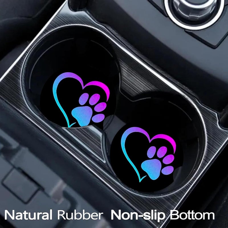 Ldntly Car Coasters for Cup Holders,2 Pack Love Dog Paw Car Coasters,2.75" Universal Size Anti Slip Rubber Mat,Automotive Cup Holder Decal Decor Accessories,Dog Lovers Gifts for Women,Men,Mom - Image 2