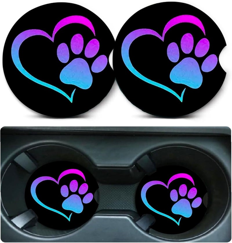 Ldntly Car Coasters for Cup Holders,2 Pack Love Dog Paw Car Coasters,2.75" Universal Size Anti Slip Rubber Mat,Automotive Cup Holder Decal Decor Accessories,Dog Lovers Gifts for Women,Men,Mom - Image 1