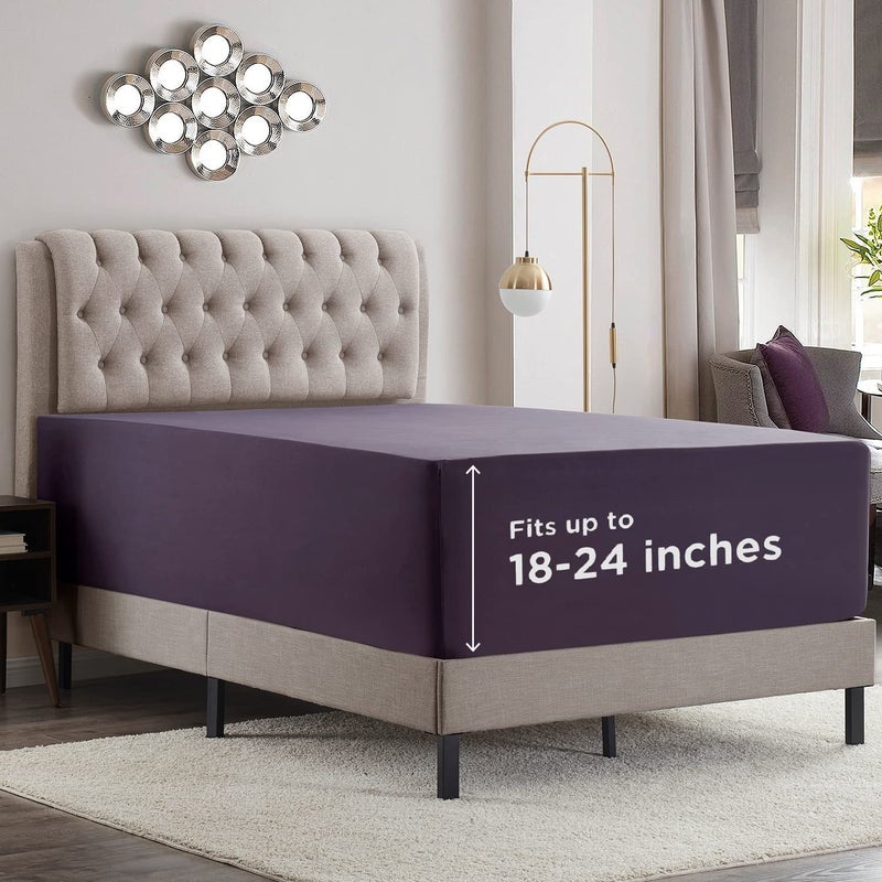 Empyrean Cal King Sheets deep Pocket Fitted - Purple California King Fitted Sheet  Soft Cal King Fitted Sheet Only for 18 to 24 Inch Mattresses  Fitted Sheet California King with Corner Straps