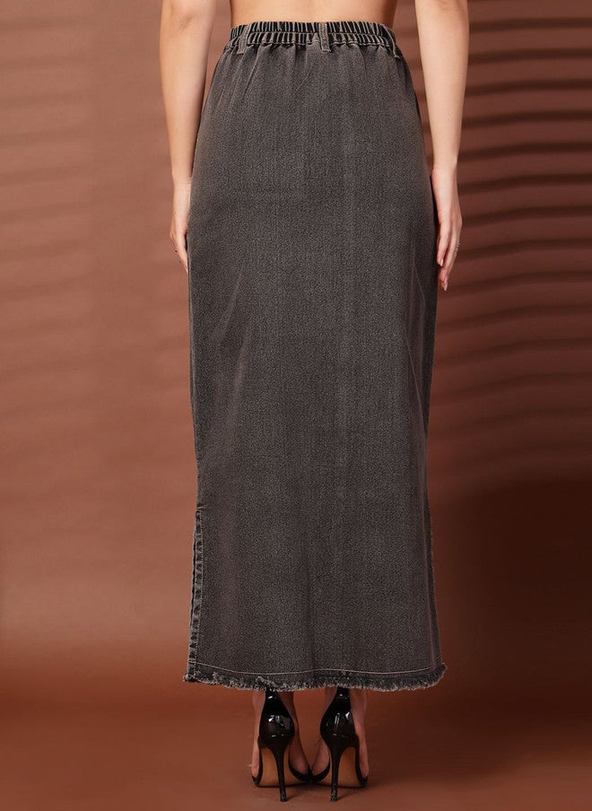 PlusS Charcoal Denim A-Line Maxi Skirt for Women - Image 4