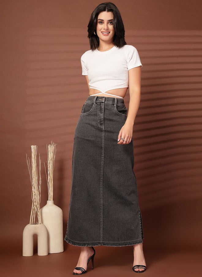 PlusS Charcoal Denim A-Line Maxi Skirt for Women - Image 5