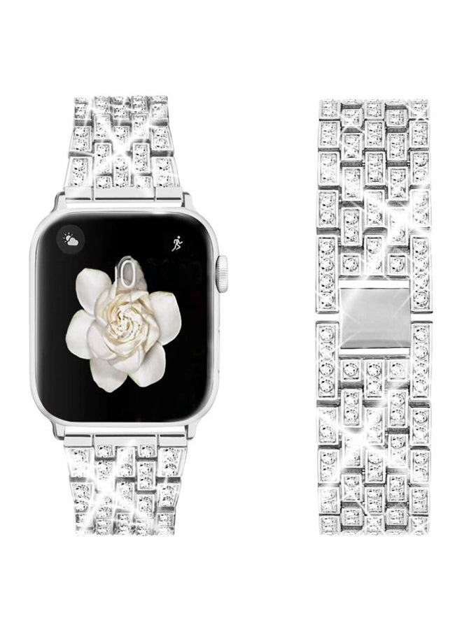 Generic - Stainless Steel Full Inlaid Iwatch567 Band Ladies Five Bead Bracelet Wristband Digital Computer Smart Watch Band-Color:Black-Specifications:20mm-without Connector - Image 1