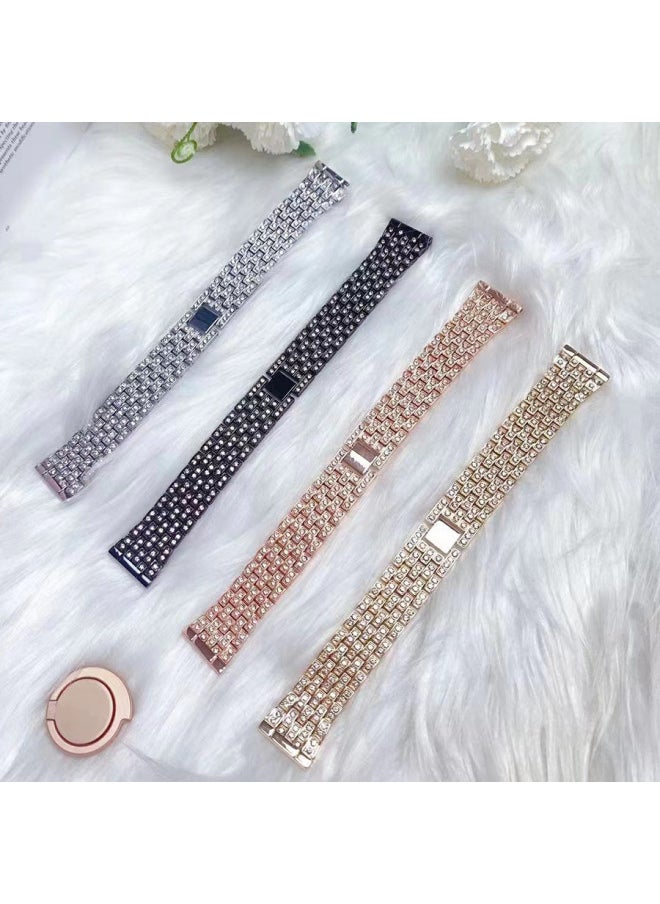 Generic - Stainless Steel Full Inlaid Iwatch567 Band Ladies Five Bead Bracelet Wristband Digital Computer Smart Watch Band-Color:Black-Specifications:20mm-without Connector - Image 1