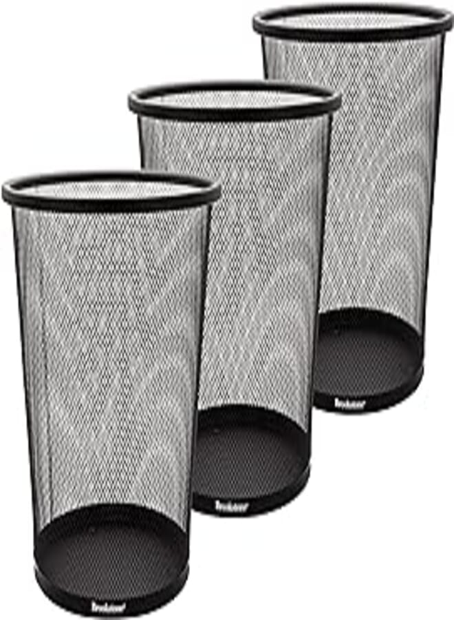 Brookstone [3 Pack Metallic Mesh Wastebasket for Office & Home, Open Top, Under Desk Trash Can, Lightweight & Sturdy Recycling Bin