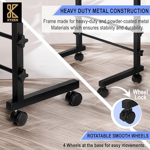 KYZEN Height Adjustable Multipurpose Table on Wheels for Study, Laptop, Office Work, Classroom and Computer Use, Mobile Workstation Desk with Smooth Rolling Casters Size: 39Lx59Wx76H CM - Image 5