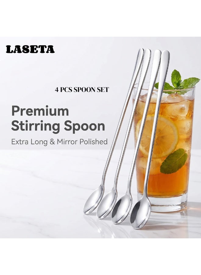 Laseta 4 PCS Long Handle Iced Tea Spoon, Coffee Spoon, Ice Cream Spoon, Stainless Steel Spoons - Image 1