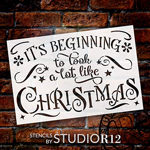 Studio R 12 Beginning to Look Like Christmas Stencil by StudioR12 | DIY Holiday Song Home Decor | Craft & Paint Wood Sign Reusable Mylar Template Snowflake Cursive Script Gift Select Size (12 inches x 8 inches) - Image 2
