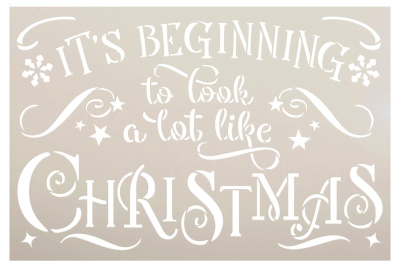 Studio R 12 Beginning to Look Like Christmas Stencil by StudioR12 | DIY Holiday Song Home Decor | Craft & Paint Wood Sign Reusable Mylar Template Snowflake Cursive Script Gift Select Size (12 inches x 8 inches) - Image 1