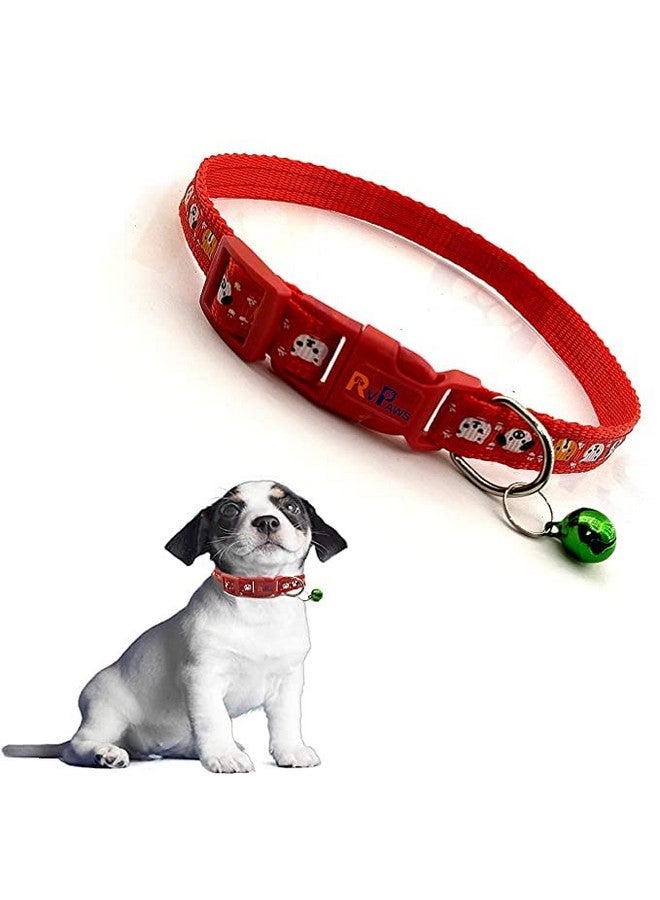 Nylon Safe Pets Collar With Bells Adjustable Length Puppy Collar Printed Soft Nylon Collar For Puppy And Cats (15Mm, Red) - Image 1