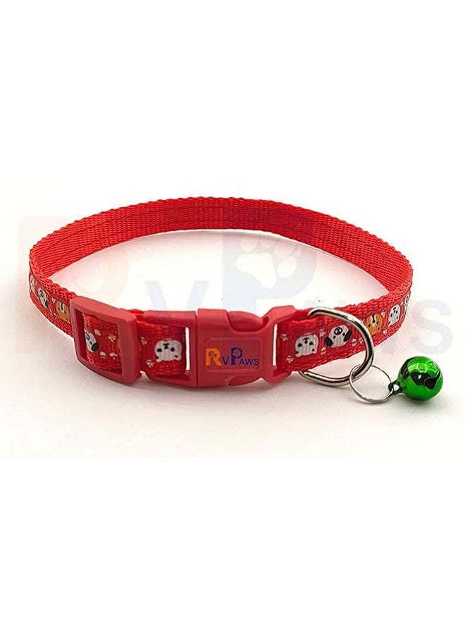 Nylon Safe Pets Collar With Bells Adjustable Length Puppy Collar Printed Soft Nylon Collar For Puppy And Cats (15Mm, Red) - Image 2