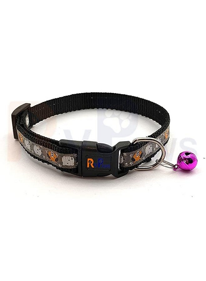 Nylon Safe Pets Collar With Bells Adjustable Length Puppy Collar Printed Soft Nylon Collar For Puppy And Cats (15Mm, Red) - Image 3