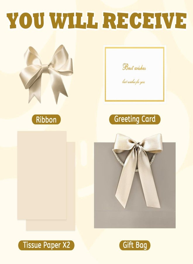 YoungTree Medium Gift Bag with Ribbon and Greeting Card 2 Tissue Papers, Paper Birthday Gift Bag with Handles, Present Bags for Valentines Day Wedding Engagement Anniversary Party Supplies (Champagne) - Image 4