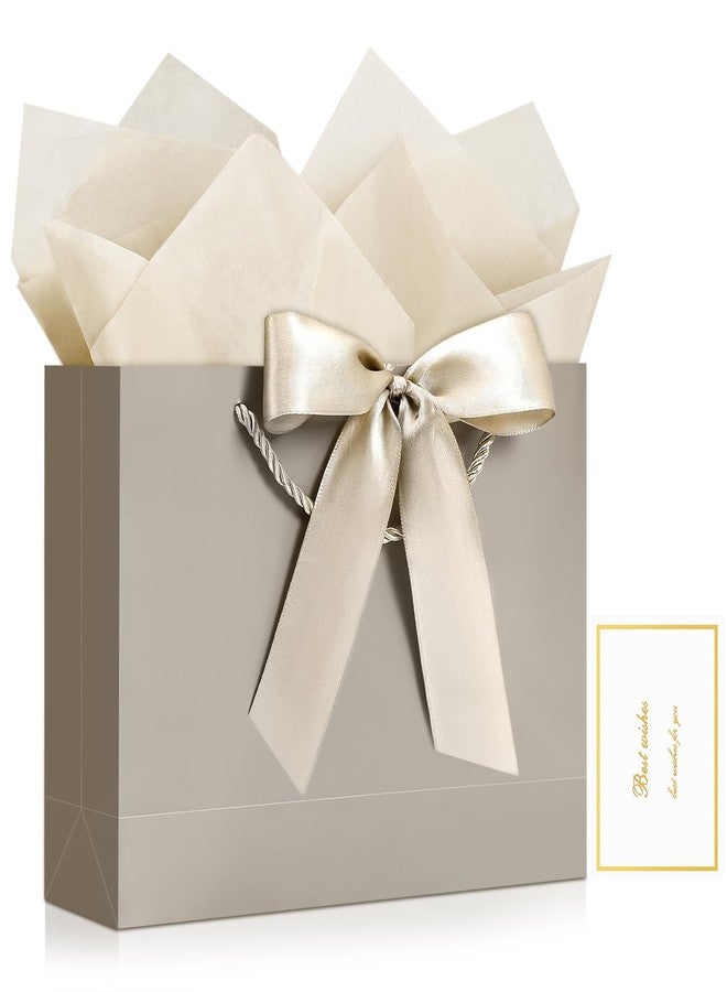 YoungTree Medium Gift Bag with Ribbon and Greeting Card 2 Tissue Papers, Paper Birthday Gift Bag with Handles, Present Bags for Valentines Day Wedding Engagement Anniversary Party Supplies (Champagne) - Image 1
