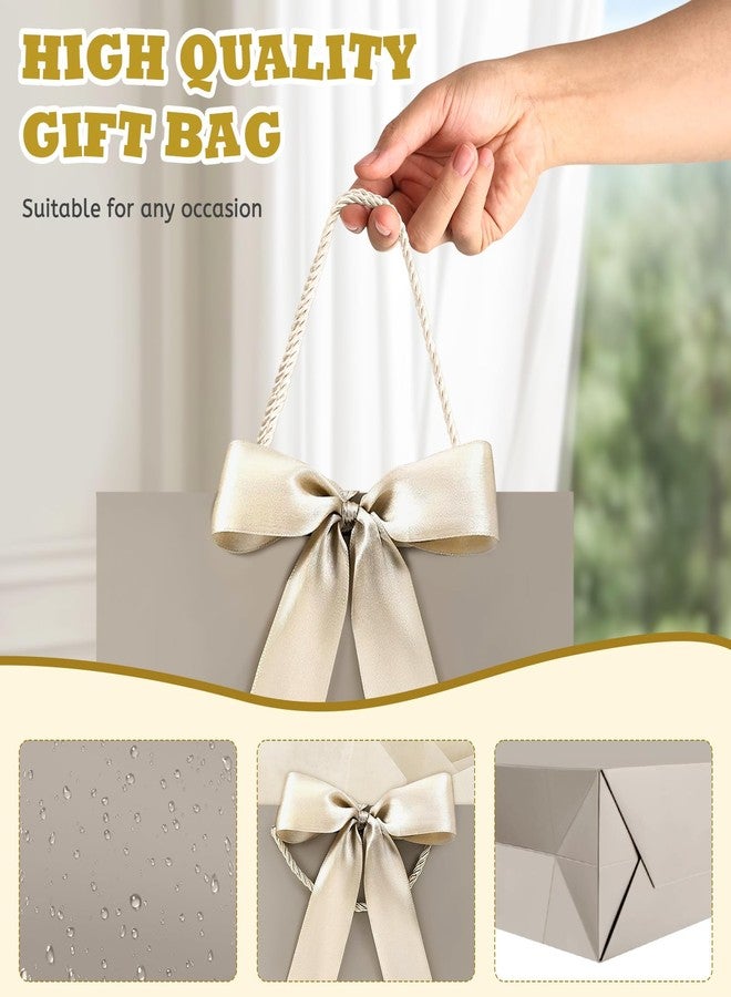 YoungTree Medium Gift Bag with Ribbon and Greeting Card 2 Tissue Papers, Paper Birthday Gift Bag with Handles, Present Bags for Valentines Day Wedding Engagement Anniversary Party Supplies (Champagne) - Image 3