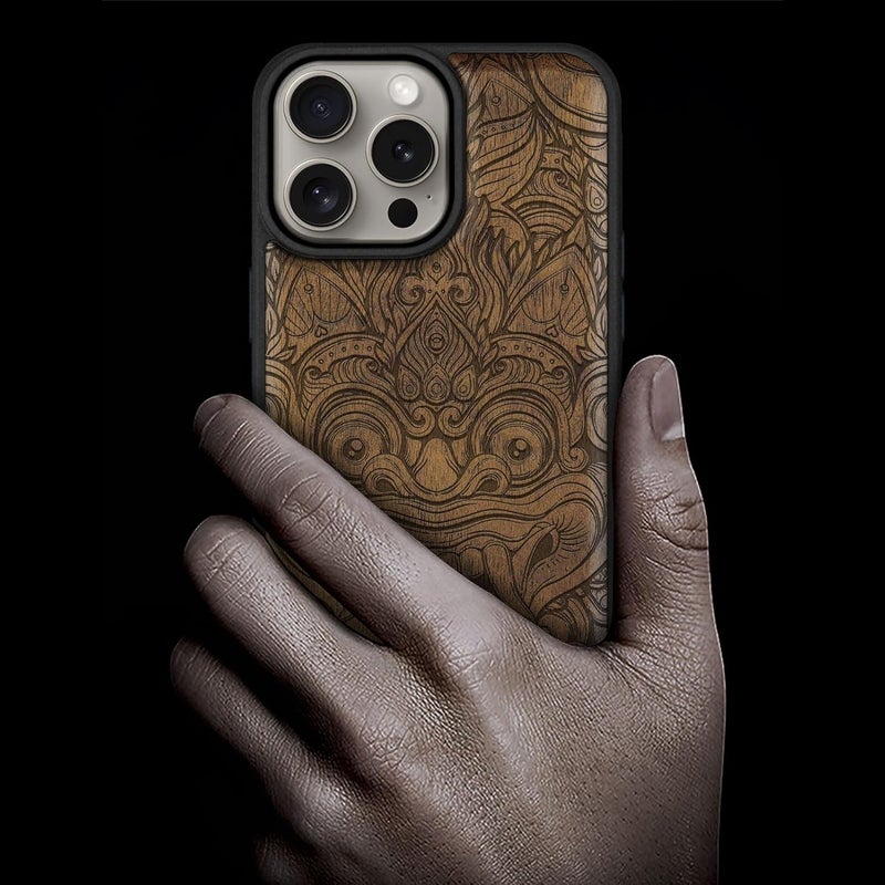 All storage type compatible Carveit Magnetic Wooden Case for iPhone 15 Pro Max Case, Compatible with MagSafe Wireless Chargers, Black Soft TPU Shockproof Cover & Wood Artisan Engraved (Balinese Barong Mask) - Walnut Easy assemble alternatives General standard crafted Salt resistant coating Stable domestic stock Global flexible assemble picks All-item matching trendy build Local available supply Diverse requirement fit Varied available picks Repeated use resistant selected material Modern warehouse management Wear resistant upgraded material Any KSA address orderable Wide use compliant quality Multi-purpose fine material Stable local goods source Trendy budget practical design Compact design Light durable upgraded substance Globally trusted affordable quality Stain resistant Light & heavy use compatible Fine polished finish Assorted trendy color picks - Image 2
