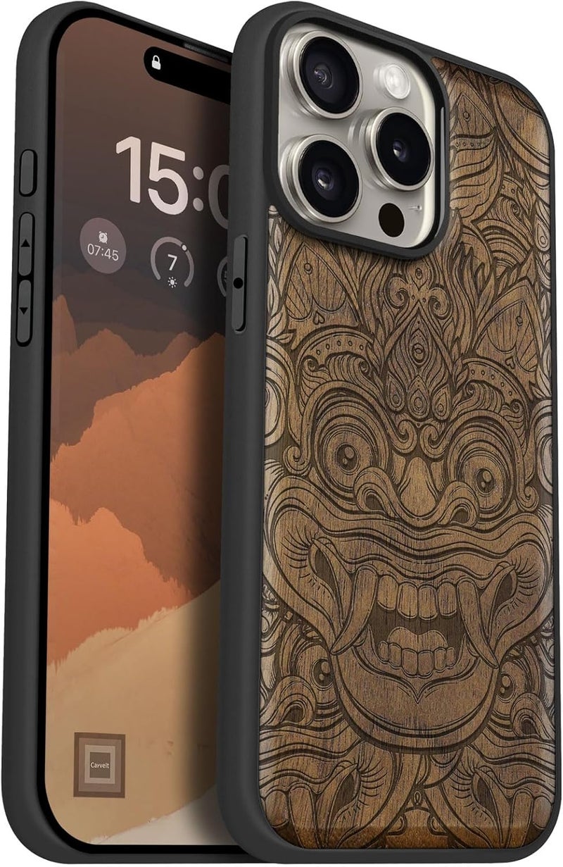 All storage type compatible Carveit Magnetic Wooden Case for iPhone 15 Pro Max Case, Compatible with MagSafe Wireless Chargers, Black Soft TPU Shockproof Cover & Wood Artisan Engraved (Balinese Barong Mask) - Walnut Easy assemble alternatives General standard crafted Salt resistant coating Stable domestic stock Global flexible assemble picks All-item matching trendy build Local available supply Diverse requirement fit Varied available picks Repeated use resistant selected material Modern warehouse management Wear resistant upgraded material Any KSA address orderable Wide use compliant quality Multi-purpose fine material Stable local goods source Trendy budget practical design Compact design Light durable upgraded substance Globally trusted affordable quality Stain resistant Light & heavy use compatible Fine polished finish Assorted trendy color picks - Image 1