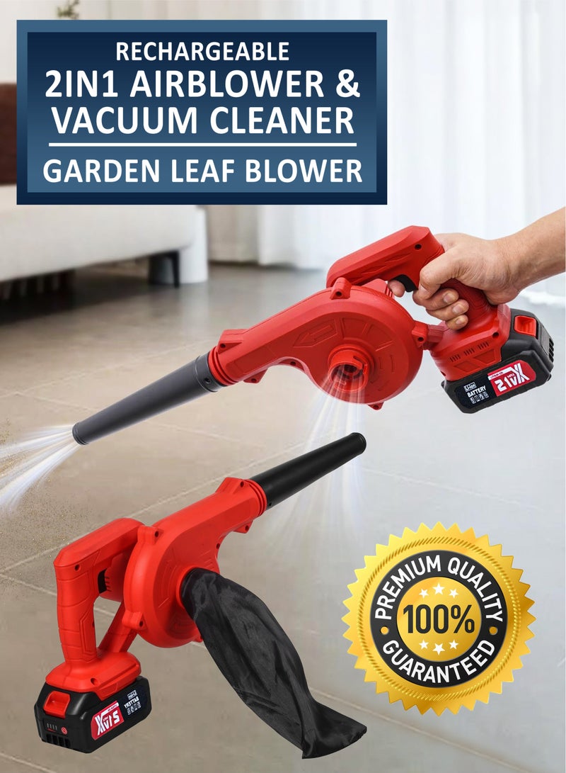 Generic 2-in-1 Cordless Leaf Blower and Vacuum Powerful 21V Battery, 18,000 RPM Motor, High-Speed Airflow, Lightweight and Portable, Adjustable Wind Speed, Mini Rechargeable Handheld Electric Blowing Machine Wet Dryer Power Tool for Leaves, Dust, Car Debris, Yard, Patio, Garage, Courtyard Snow Cleaner, Home Office Computer Cleaning  - Image 1