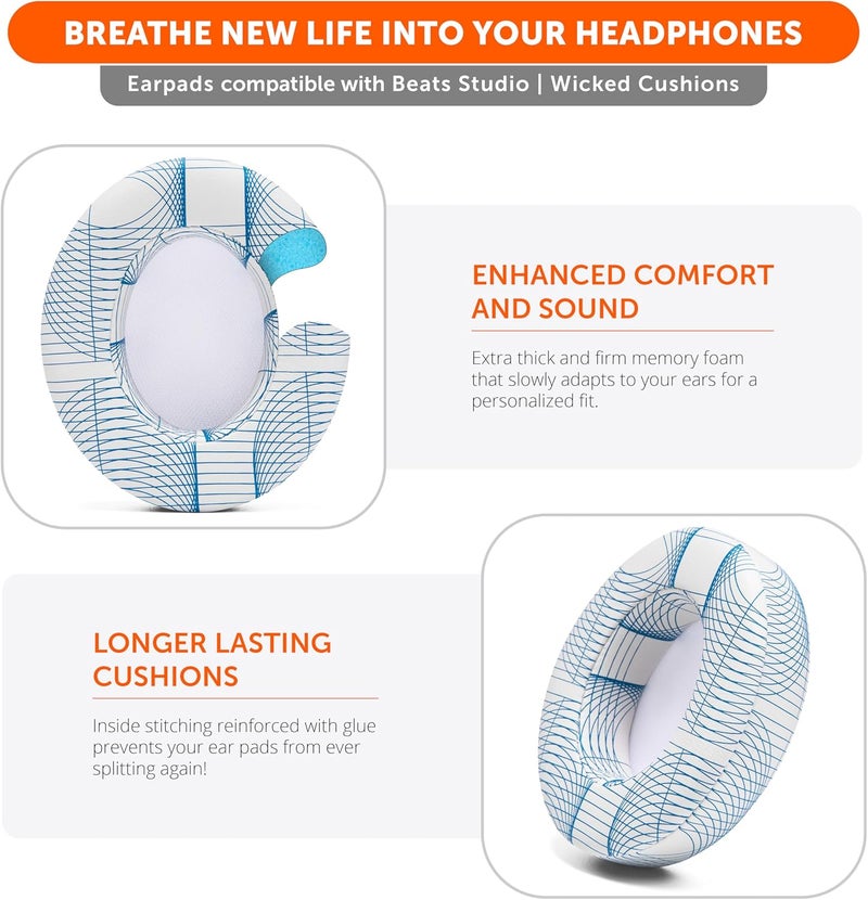 WC Wicked Cushions Replacement Ear Pads for Beats Studio 2 & 3 (B0501, B0500) Wired & Wireless | Does NOT Fit Beats Solo | Softer PU Leather, Enhanced Foam & Stronger Adhesive | Ivory Tide - Image 5