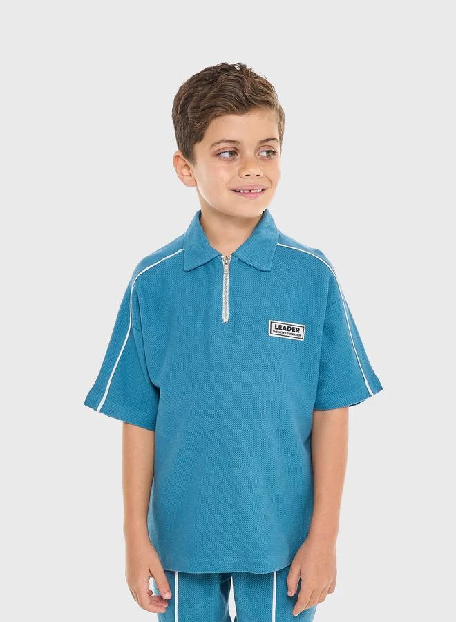 victor and jane Victor And Jane Boys Piping Textured Knit Polo T-Shirt and Shorts Set