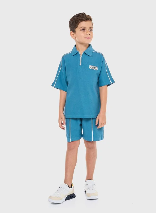 victor and jane Victor And Jane Boys Piping Textured Knit Polo T-Shirt and Shorts Set