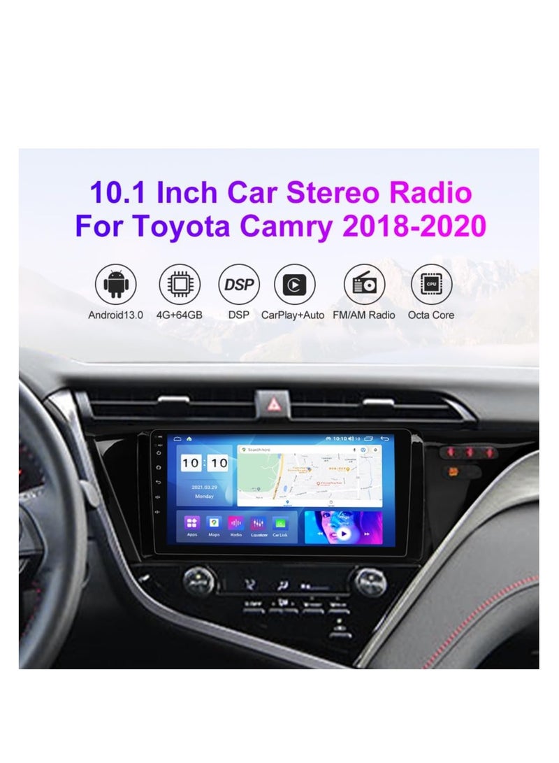 راديو ستيريو للسيارة يعمل بنظام أندرويد 13 لسيارة تويوتا كامري 2018 2019 2020، Biorunn 10.1 بوصة ثماني النواة GPS Navi لاسلكي سلكي Car-Play Android Auto Head Unit IPS FM AM RDS DSP، 4 جيجابايت من ذاكرة الوصول العشوائي 64 جيجابايت - Image 3