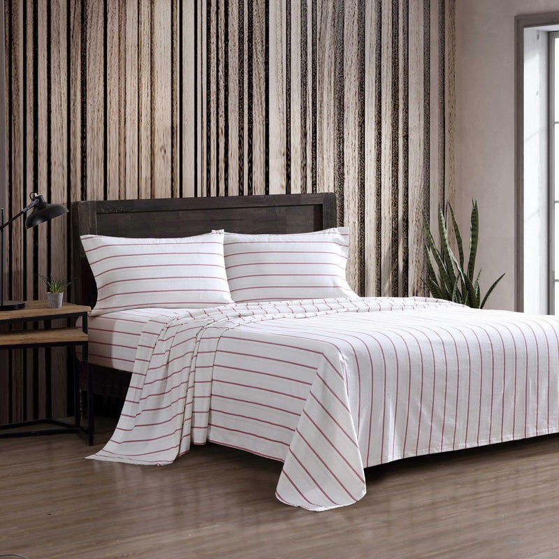Eddie Bauer - King Bed Sheets, Cotton Flannel Bedding Set with Matching Pillowcases, Brushed for Extra Softness, Deep Pocket, Oeko-Tex Certified (Cooper Falls Red) - Image 1