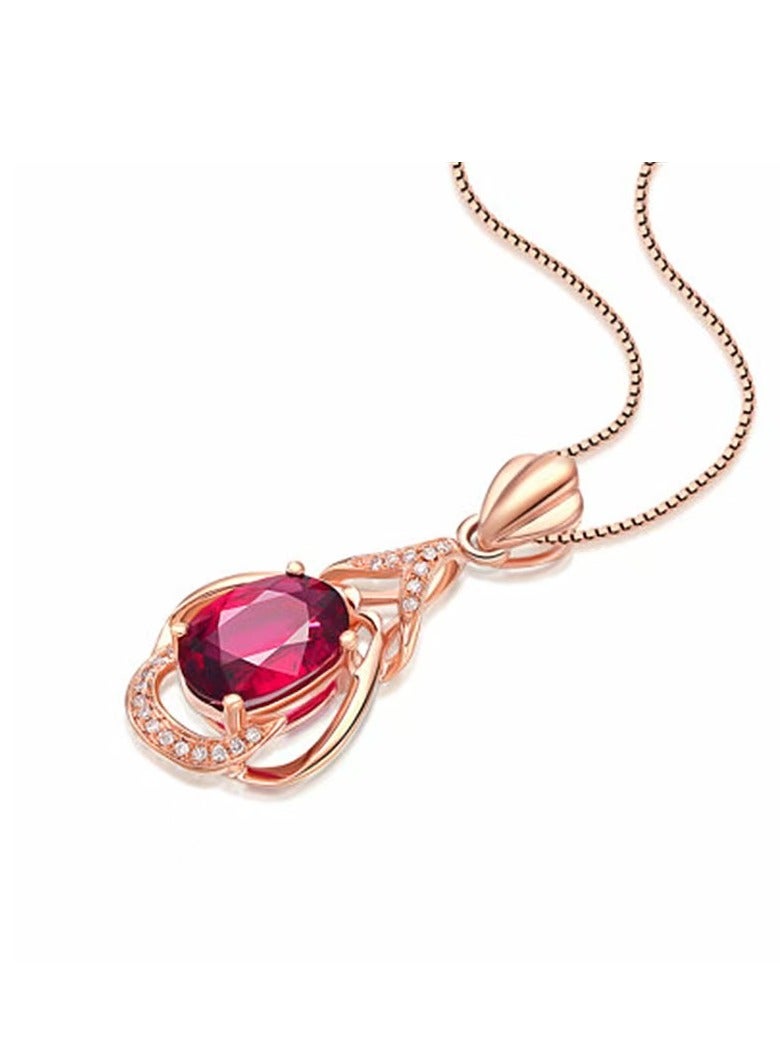 Akali Rose Gold Plated Ruby Teardrop & Zircon Women's Necklace Pendant Necklace - Image 2
