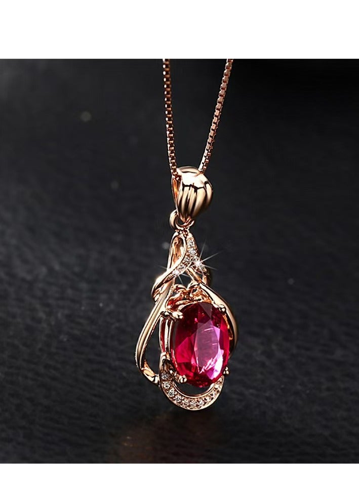 Akali Rose Gold Plated Ruby Teardrop & Zircon Women's Necklace Pendant Necklace - Image 3