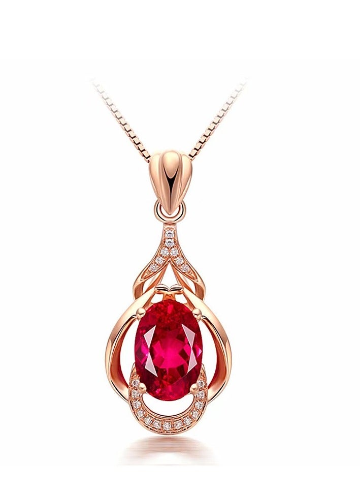 Akali Rose Gold Plated Ruby Teardrop & Zircon Women's Necklace Pendant Necklace - Image 1