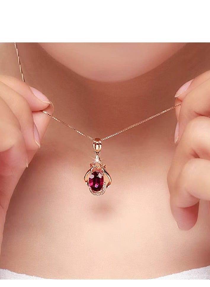 Akali Rose Gold Plated Ruby Teardrop & Zircon Women's Necklace Pendant Necklace - Image 4