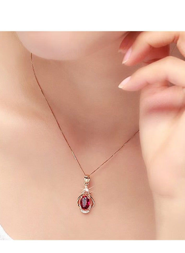 Akali Rose Gold Plated Ruby Teardrop & Zircon Women's Necklace Pendant Necklace - Image 5