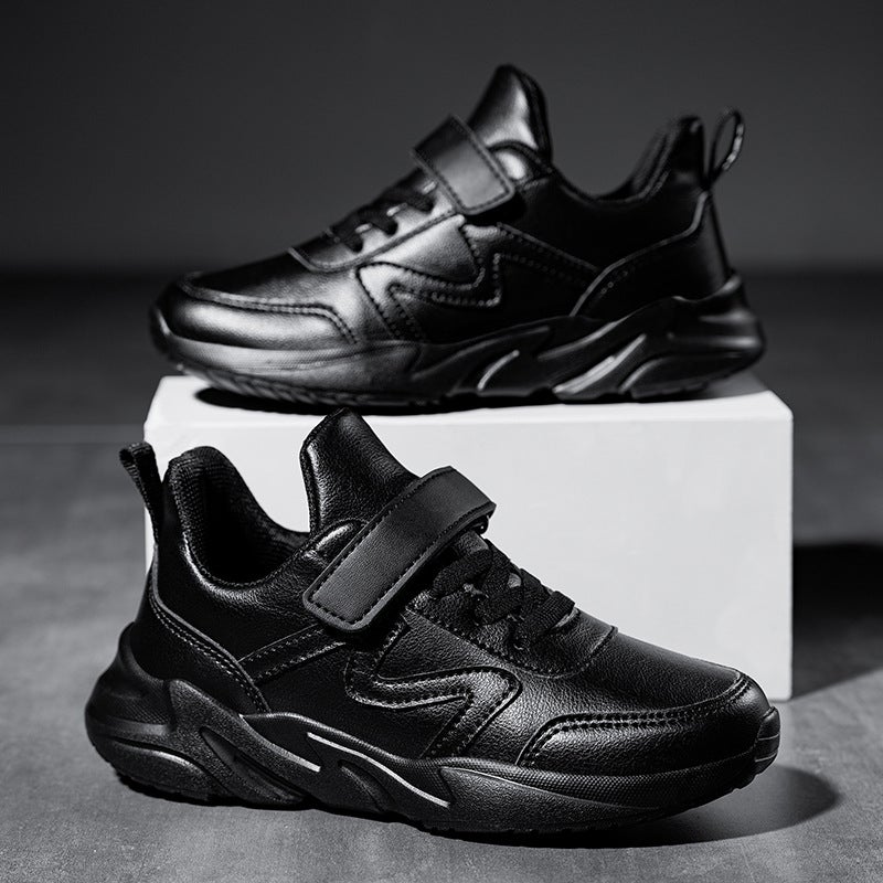 Kids Athletic Black Leather Sneakers 906 leather black 