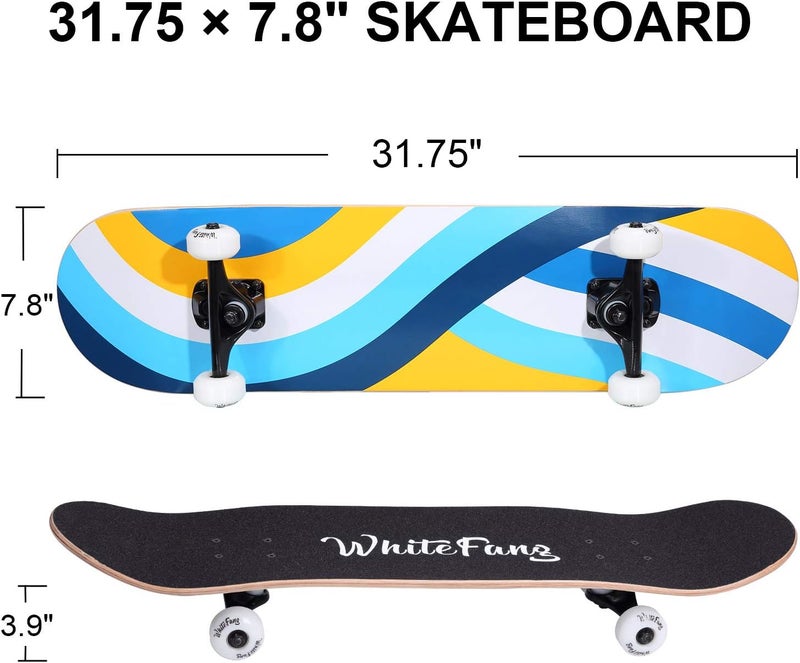 WhiteFang Skateboards for Beginners, Complete Skateboard 31 x 7.88, 7 Layer Canadian Maple Double Kick Concave Standard and Tricks Skateboards for Kids and Beginners - Image 2
