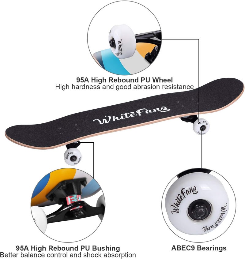 WhiteFang Skateboards for Beginners, Complete Skateboard 31 x 7.88, 7 Layer Canadian Maple Double Kick Concave Standard and Tricks Skateboards for Kids and Beginners - Image 5
