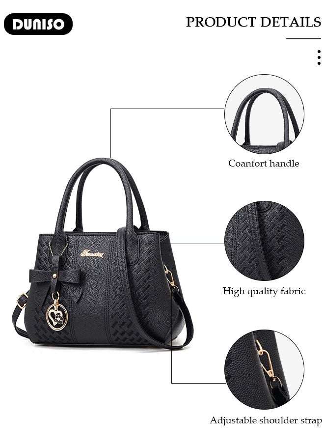 DUNISO - Women's Fashion Handbag Faux Leather Crossbody Bag For Women Large Capacity Bow Trim Tote Bags Top Handle Satchel Fashionable Travel Shoulder Bag For Ladies - Image 1