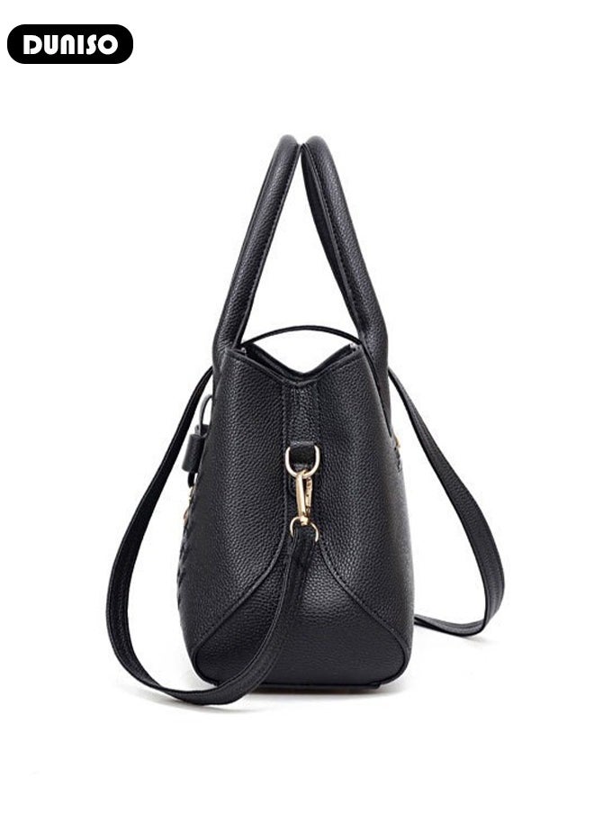 DUNISO - Women's Fashion Handbag Faux Leather Crossbody Bag For Women Large Capacity Bow Trim Tote Bags Top Handle Satchel Fashionable Travel Shoulder Bag For Ladies - Image 1
