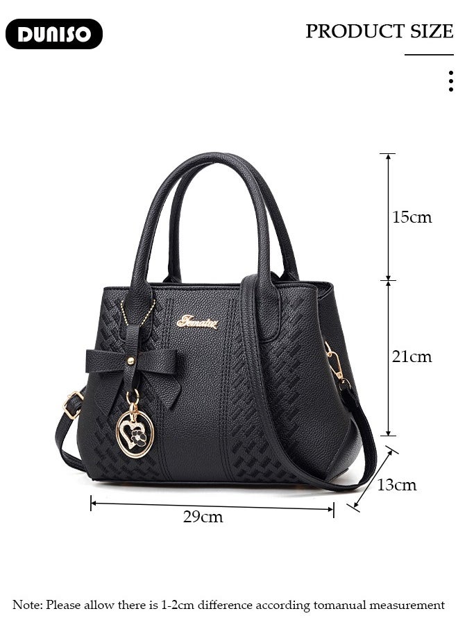 DUNISO - Women's Fashion Handbag Faux Leather Crossbody Bag For Women Large Capacity Bow Trim Tote Bags Top Handle Satchel Fashionable Travel Shoulder Bag For Ladies - Image 1