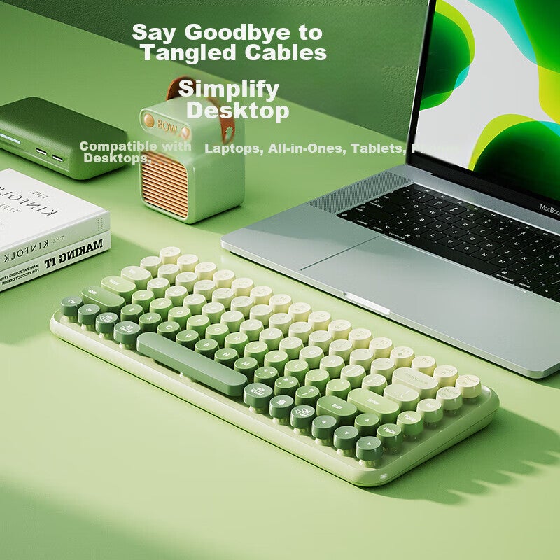 B.O.W Hangshi K608DL Tri-Mode Wired Bluetooth Wireless Charging Keyboard Quiet Ultra-Thin Office Home Mobile IPad Tablet Laptop Keyboard Matcha Green Gradient - Image 5